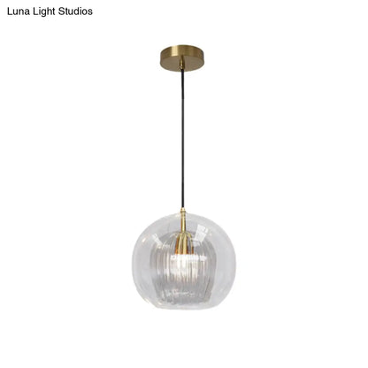 Postmodern Global Clear Glass Mini Hanging Light Brass Suspension Lamp, 6"/10" Wide