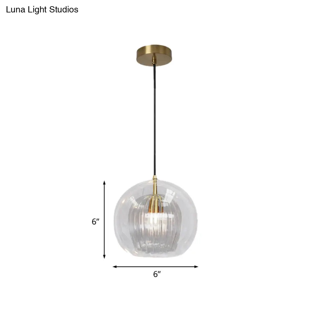 Postmodern Global Clear Glass Mini Hanging Light Brass Suspension Lamp, 6"/10" Wide