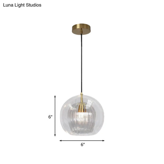 Postmodern Global Clear Glass Mini Hanging Light Brass Suspension Lamp, 6"/10" Wide