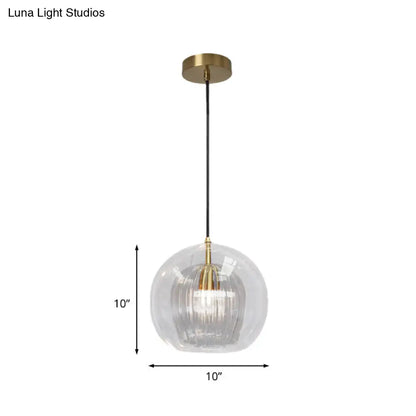 Postmodern Global Clear Glass Mini Hanging Light Brass Suspension Lamp, 6"/10" Wide