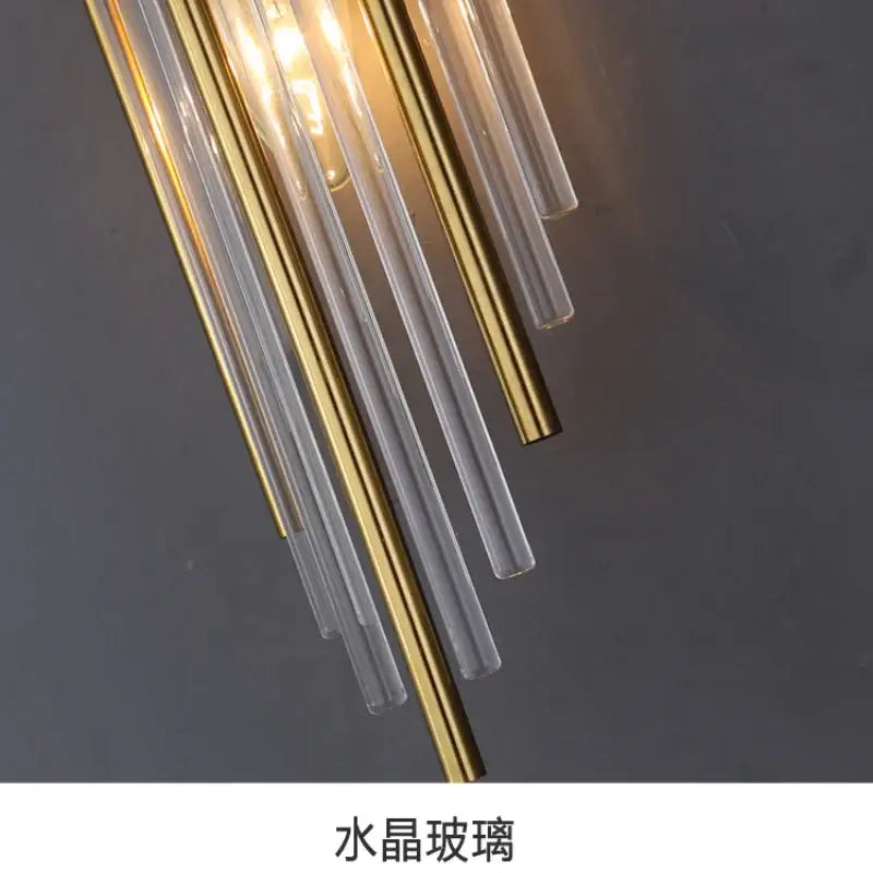 A modern postmodern gold and crystal copper wall light with clear and gold-toned glass rods for bedroom decorbites crystal copper wall