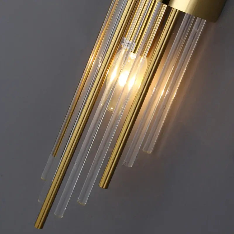 Postmodern gold and crystal copper wall lights featuring slender vertical rods and brass fixture for bedroom decorbites crystal copper