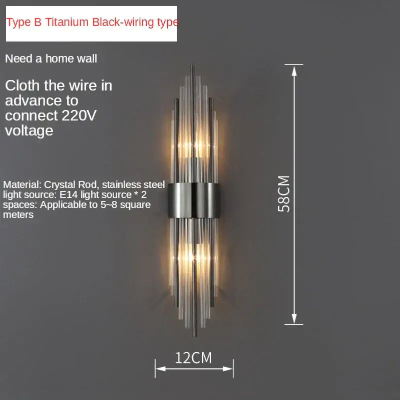 Modern postmodern gold and crystal copper wall lights with stainless steel and crystal rods for bedroom decorbites crystal copper wall