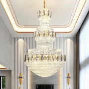 Postmodern gold and silver decorbites crystal chandelier with cascading glass elements for hotel lobby lighting