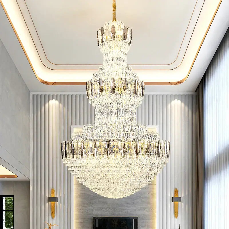 Postmodern gold and silver luxury crystal chandelier with cascading glass elements for luxury light crystal decorbites light luxury
