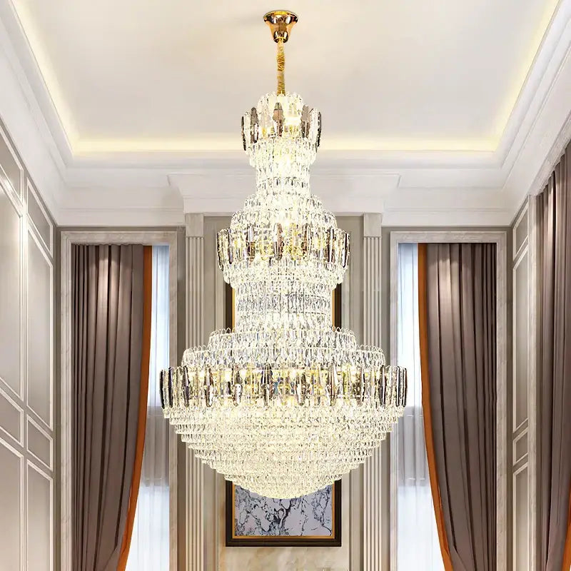 Postmodern gold and silver luxury crystal chandelier with cascading clear crystals for dining room decorbites light luxury