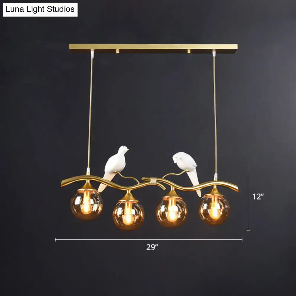 Decorbites sleek postmodern gold-toned glass pendant light with twig bird deco and amber globe bulbs compatible with 110v-120v 220v-240v led incandescent fluorescent