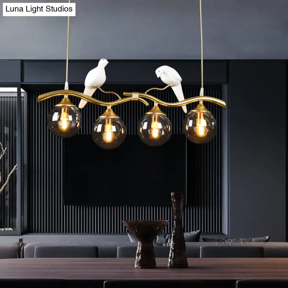 Decorbites sleek postmodern gold-toned pendant light with amber glass shades and white ceramic bird deco for led incandescent fluorescent 110v-120v 220v-240v use