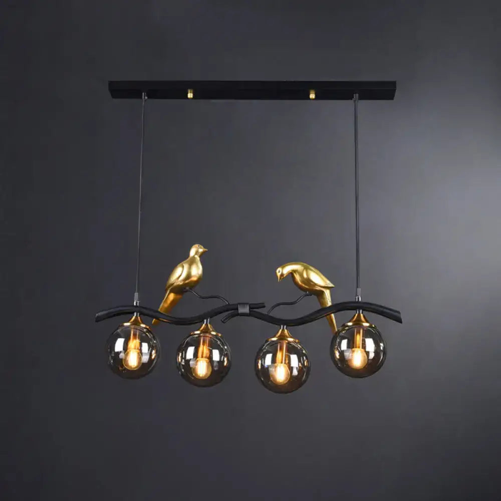 Decorbites sleek postmodern gold bird deco pendant light with black branch and glass globe shades suitable for led incandescent fluorescent 110v-120v 220v-240v