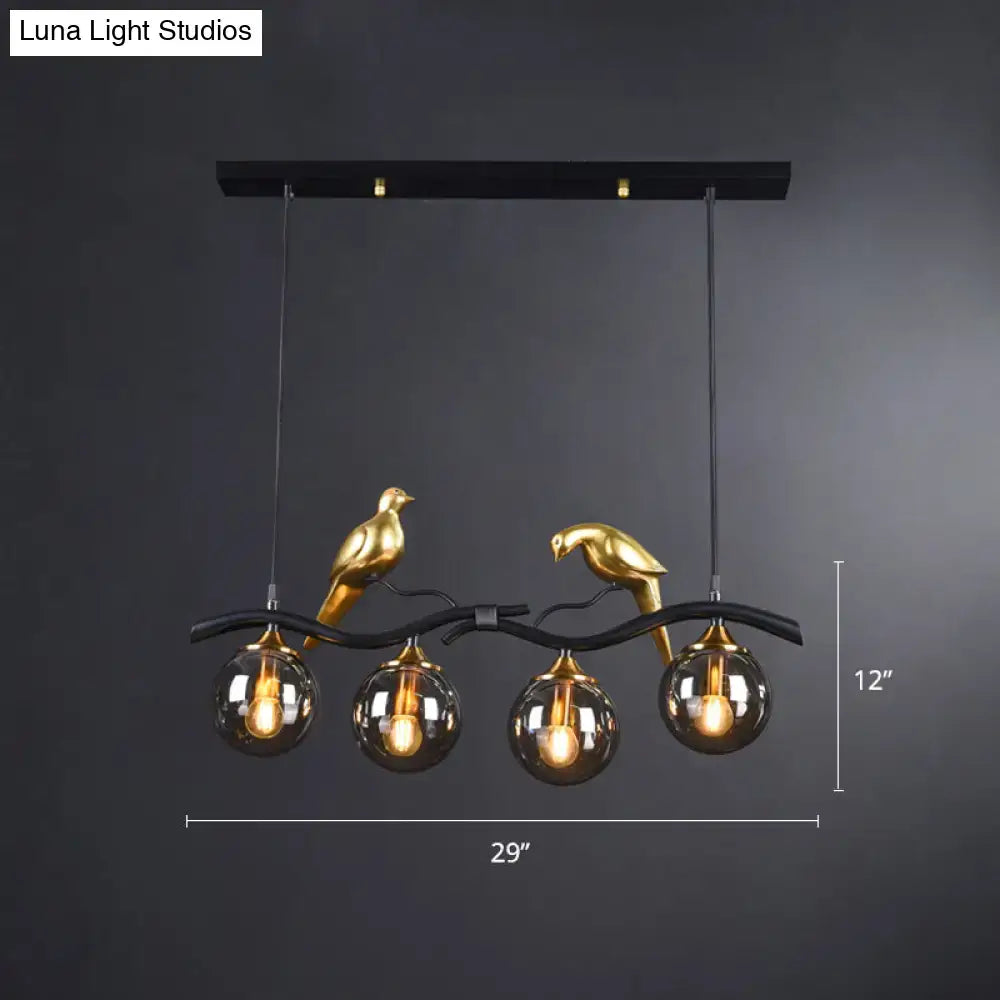 DecorBites sleek postmodern gold bird pendant light with black branch and glass globe shades compatible with led incandescent fluorescent 110v-120v 220v-240v