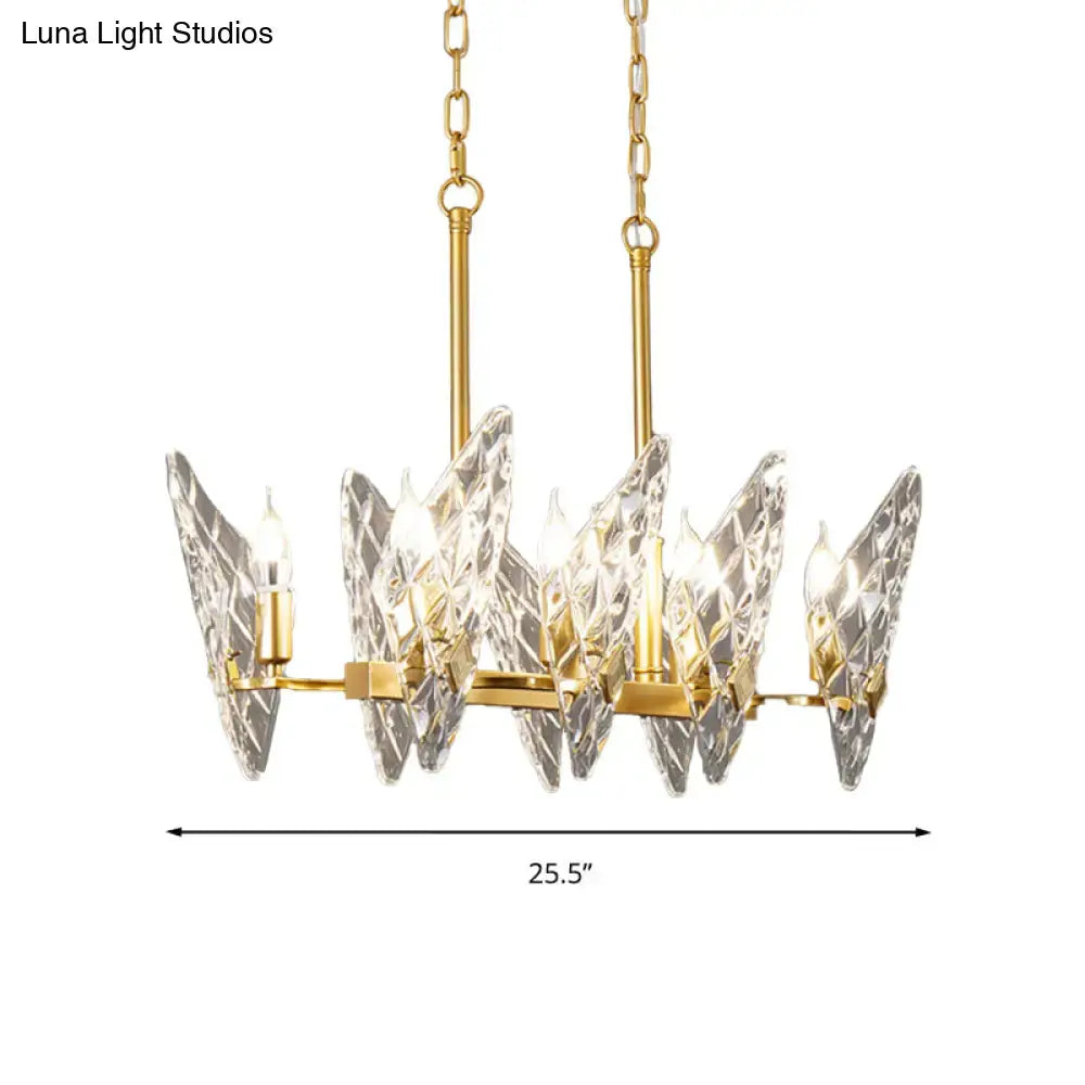 Gold lattice glass candelabra suspension lamp with clear crystal butterfly shades gold finish e12 e14 bulb base 220v-240v