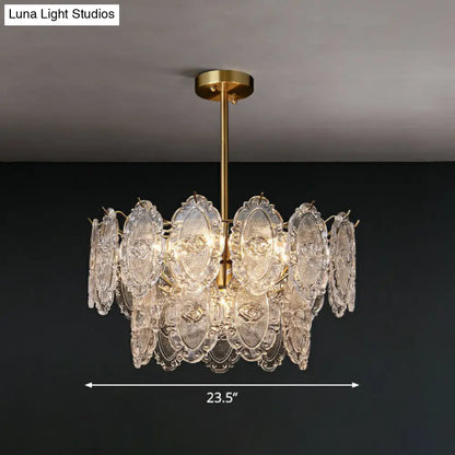 Postmodern Gold Chandelier with Carved Glass Tiers for Dining Room Lighting