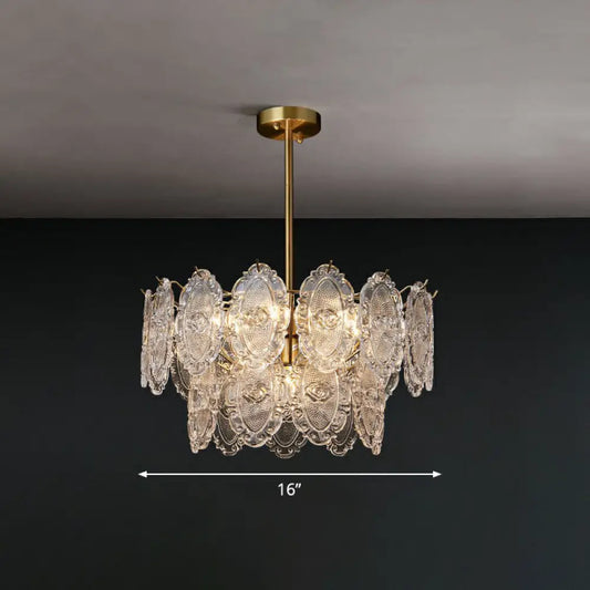 Postmodern Gold Chandelier with Carved Glass Tiers for Dining Room Lighting