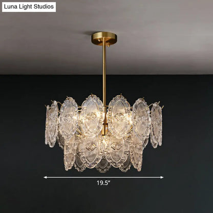 Postmodern Gold Chandelier with Carved Glass Tiers for Dining Room Lighting