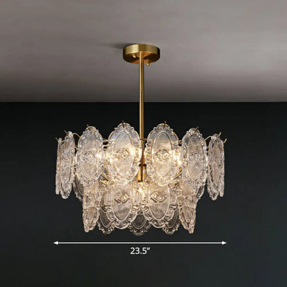 Postmodern Gold Chandelier with Carved Glass Tiers for Dining Room Lighting