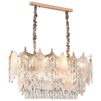 Postmodern gold crystal leaves chandelier with frosted glass and clear droplets by decorbites for living room decor