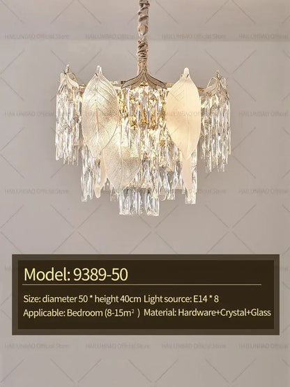 Postmodern gold crystal leaves chandelier with elegant leaf-shaped crystal accents and glass prisms for living room decorbites crystal leaves