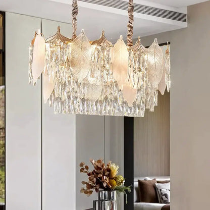 Postmodern gold crystal leaves chandelier with intricate leaf-shaped crystal pendants for living room decorbites crystal leaves