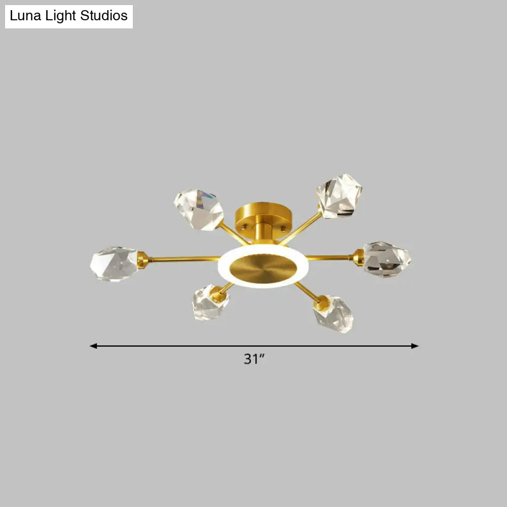 DecorBites™ DecorBites™ Postmodern Gold Crystal LED Ceiling Light with Radial Semi Mount for Bedroom