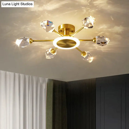 DecorBites™ DecorBites™ Postmodern Gold Crystal LED Ceiling Light with Radial Semi Mount for Bedroom