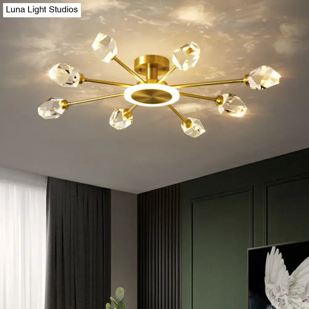 DecorBites™ DecorBites™ Postmodern Gold Crystal LED Ceiling Light with Radial Semi Mount for Bedroom
