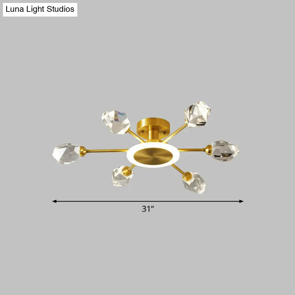 DecorBites™ DecorBites™ Postmodern Gold Crystal LED Ceiling Light with Radial Semi Mount for Bedroom