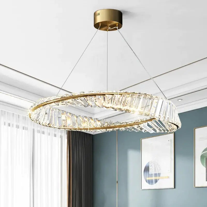 Postmodern gold decorbites crystal ring light chandelier with faceted crystal prisms for living room decor
