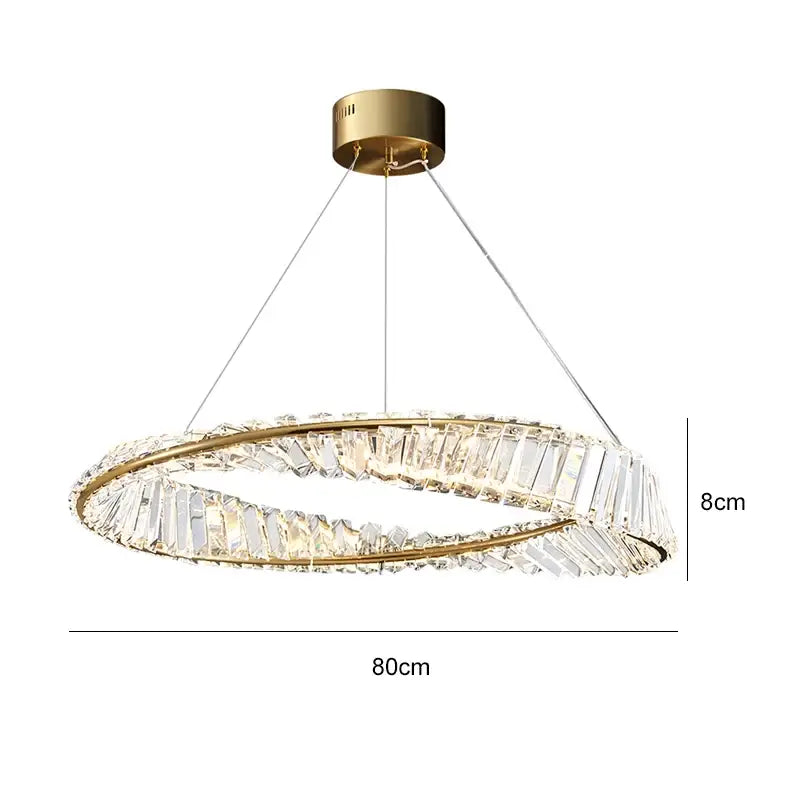 Postmodern gold crystal ring light chandelier with faceted crystal segments and sleek metallic frame for living room decorbites crystal ring