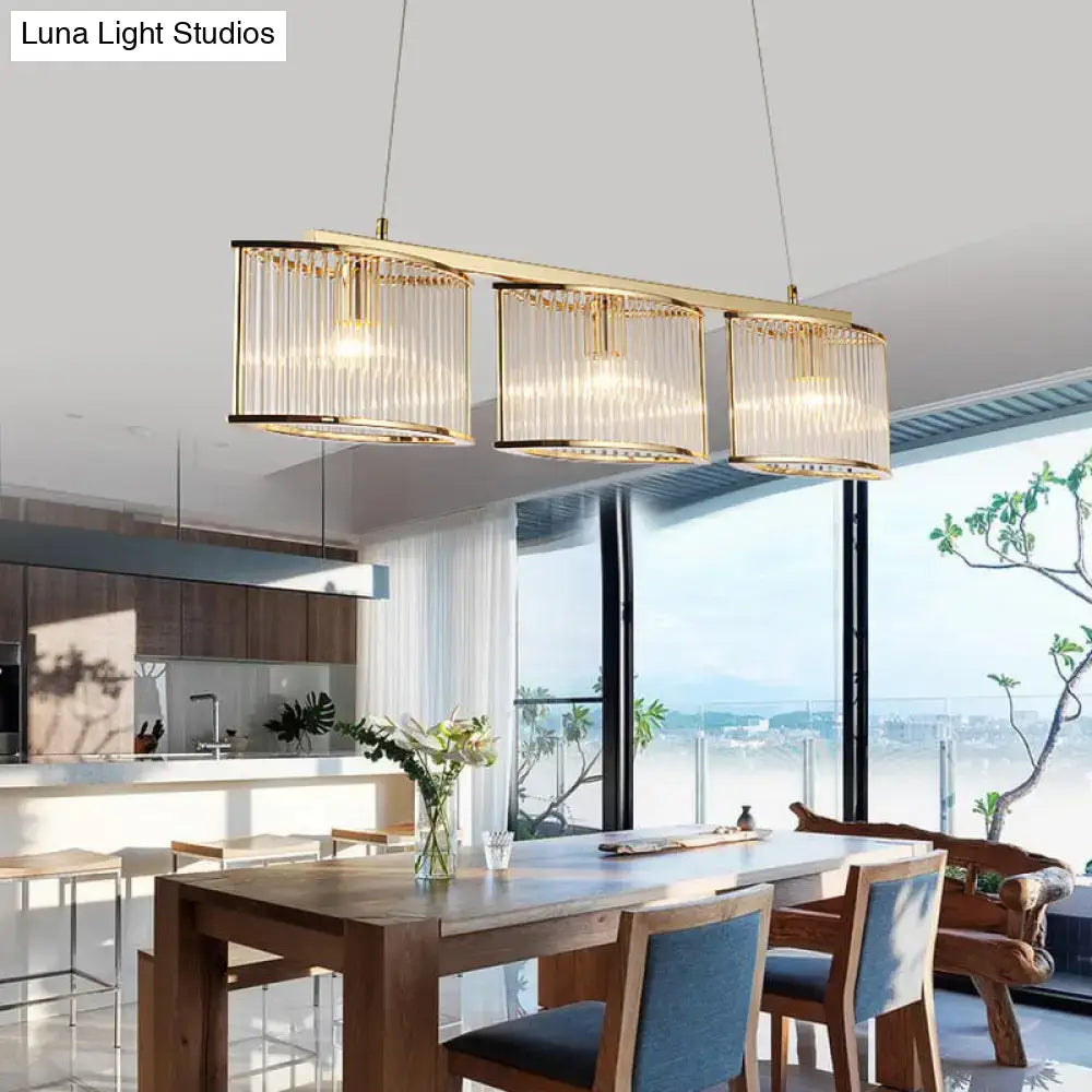 Postmodern gold crystal rod island light with vertical glass rods and minimalist rectangular pendant design for dining room