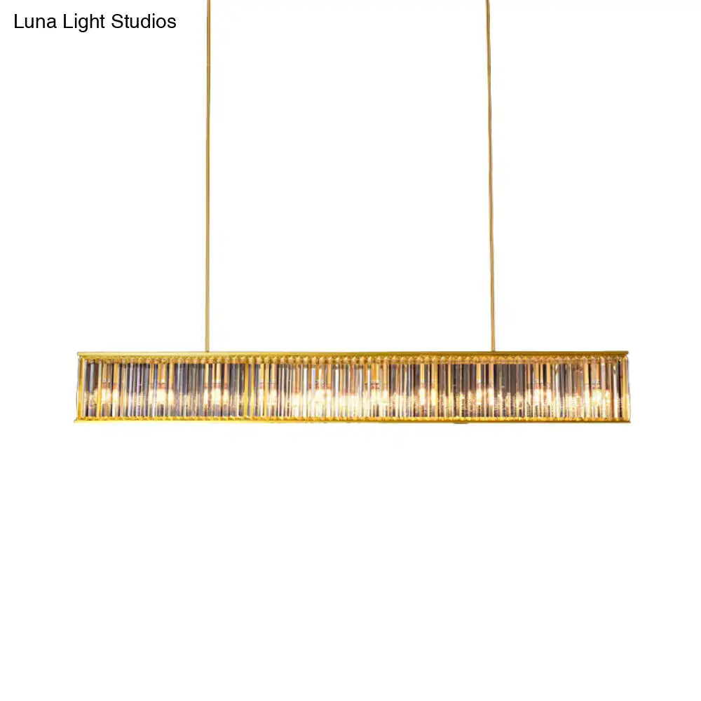 Gold-toned DecorBites™ island light with crystal rod vertical glass rods and rectangle shade shape pendant fixture