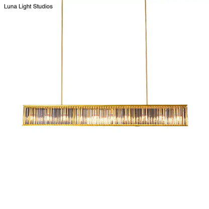Gold-toned DecorBites™ island light with crystal rod vertical glass rods and rectangle shade shape pendant fixture