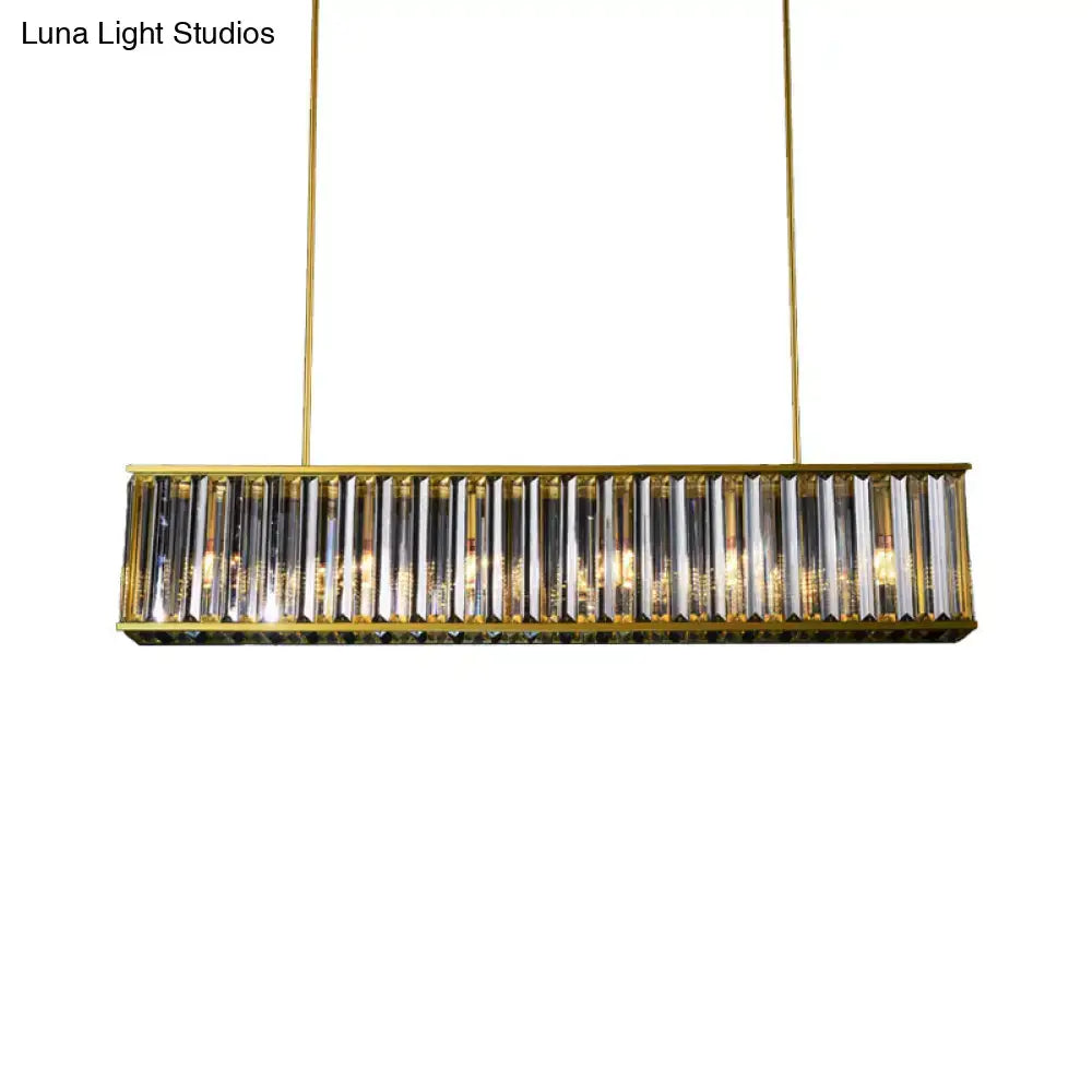 DecorBites gold crystal rod island light with gold-toned rectangular shade shape and vertical prisms in modern design