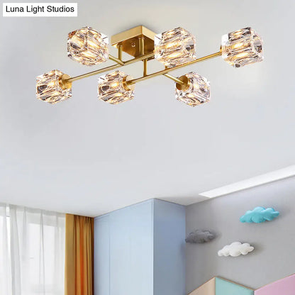 DecorBites™ DecorBites™ Postmodern Gold Crystal Semi Flush Mount Ceiling Light - Cubic Dimpled Design (4/6 Heads)