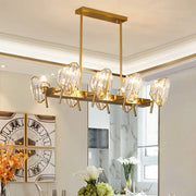 DecorBites gold crystal shield pendant light with eight faceted crystal bulbs for postmodern kitchen island lighting