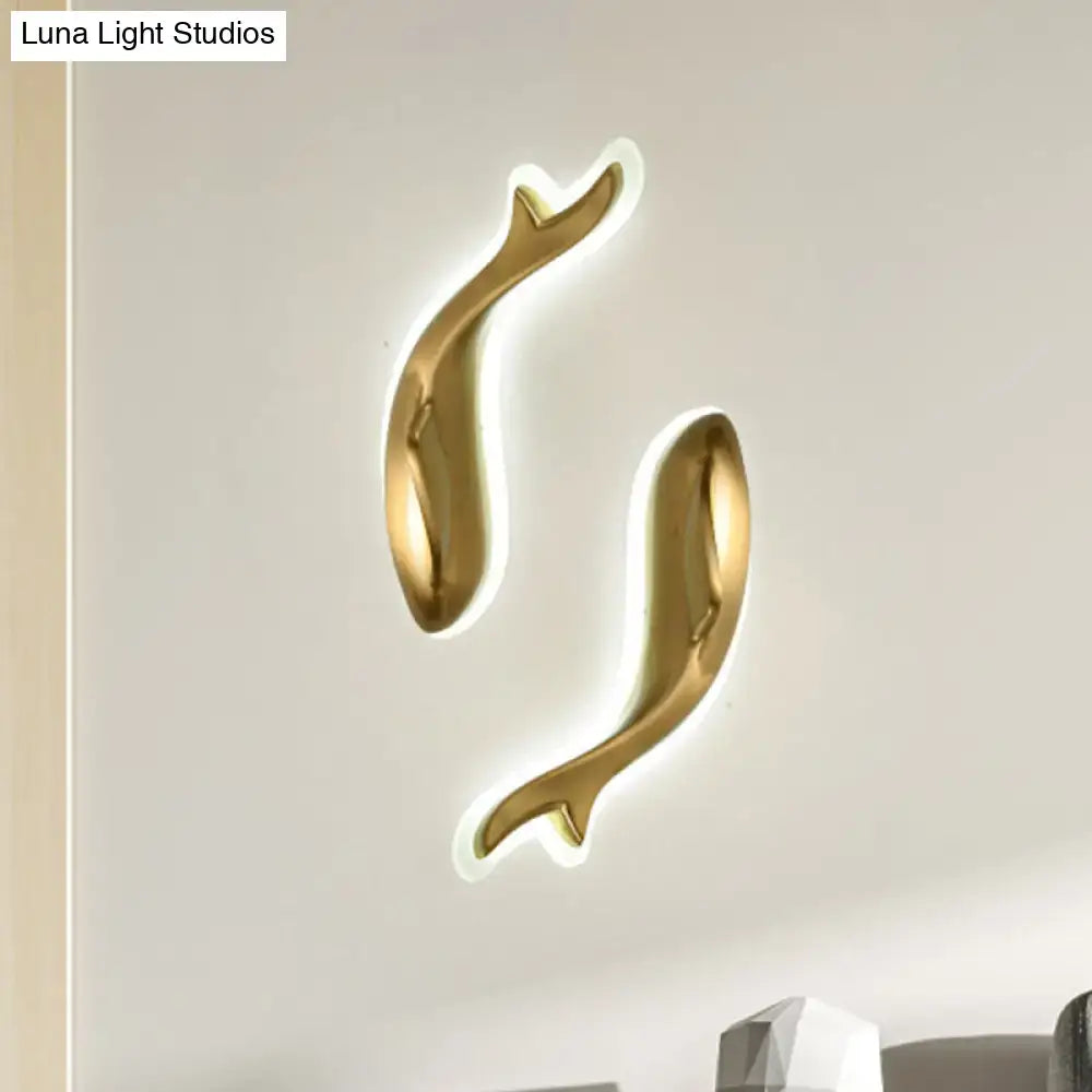 Postmodern gold dolphin led wall lighting fixture featuring sleek curves and integrated led lighting for bedroom use