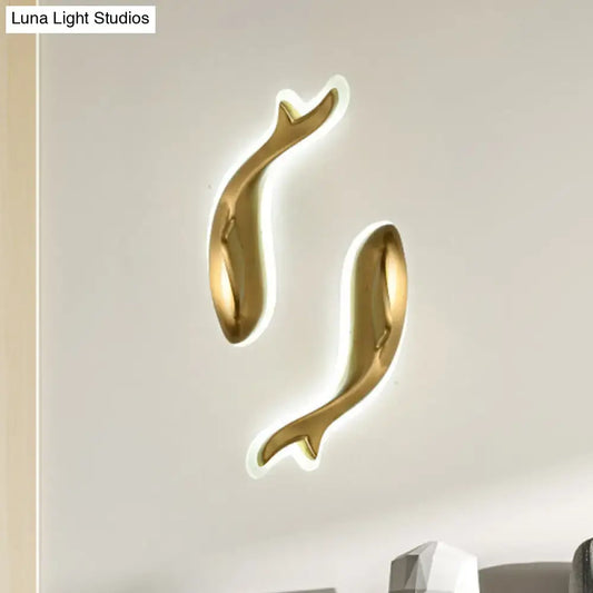 Postmodern gold dolphin led wall lighting fixture featuring sleek curves and integrated led lighting for bedroom use