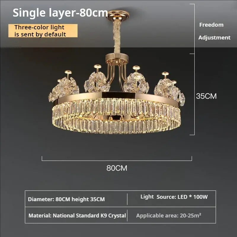 Postmodern gold decorbites crystal chandelier with cascading k9 crystal strands for living room decor