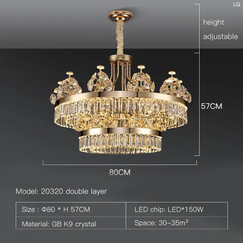 Postmodern gold double layer decorbites crystal chandelier with cascading gb k9 crystal prisms for living room decor