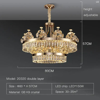 Postmodern gold double layer decorbites crystal chandelier with cascading gb k9 crystal prisms for living room decor