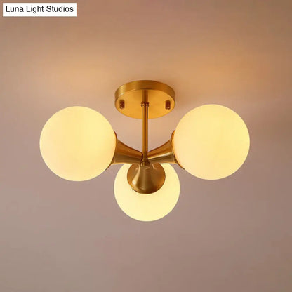 DecorBites™ DecorBites™ Postmodern Gold Finish Flush Mount Ceiling Light with White Glass Ball