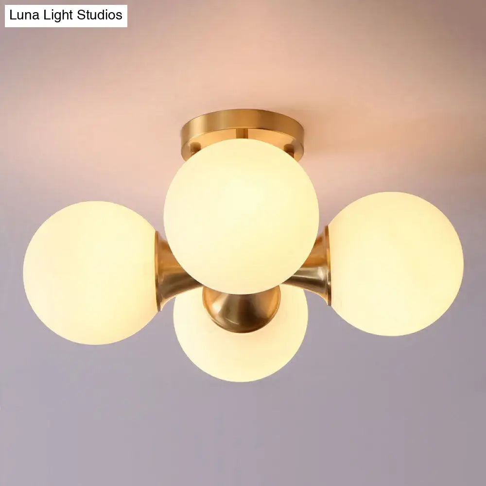 DecorBites™ DecorBites™ Postmodern Gold Finish Flush Mount Ceiling Light with White Glass Ball