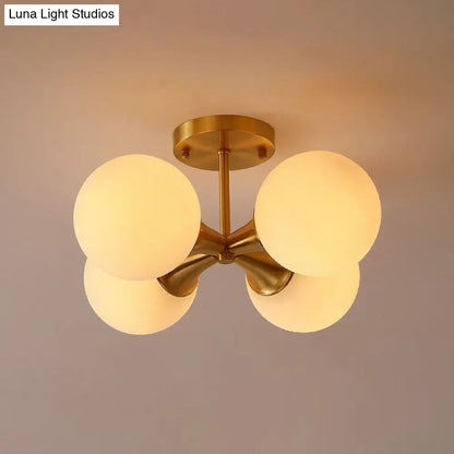 DecorBites™ DecorBites™ Postmodern Gold Finish Flush Mount Ceiling Light with White Glass Ball