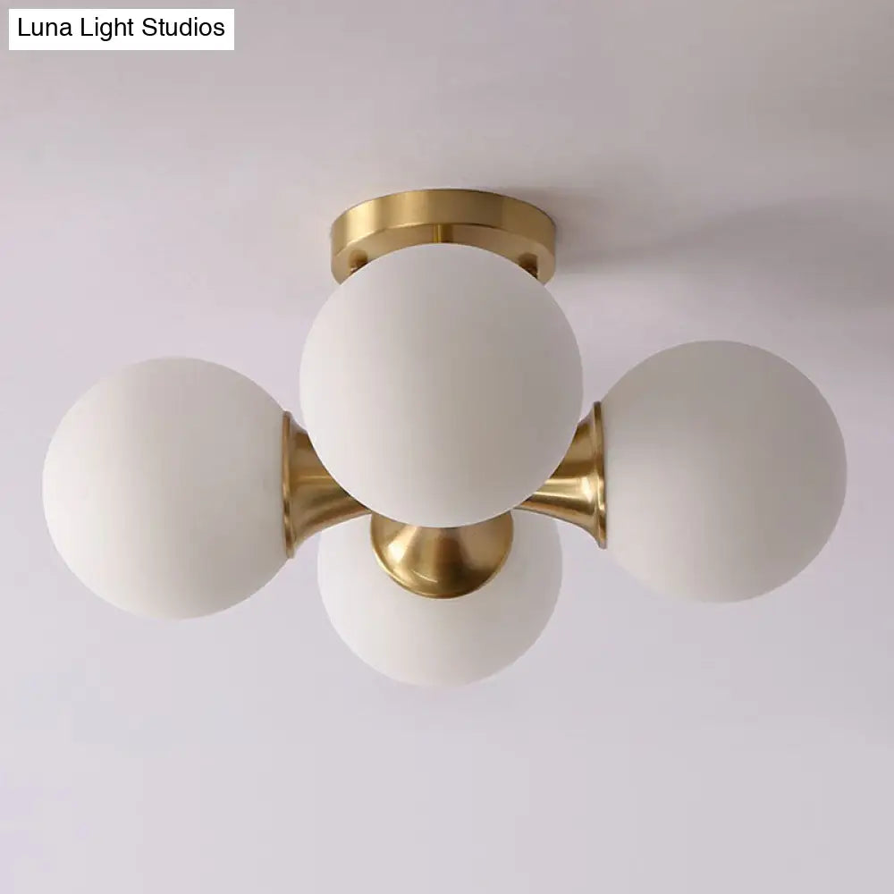 DecorBites™ DecorBites™ Postmodern Gold Finish Flush Mount Ceiling Light with White Glass Ball