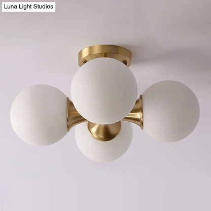 DecorBites™ DecorBites™ Postmodern Gold Finish Flush Mount Ceiling Light with White Glass Ball