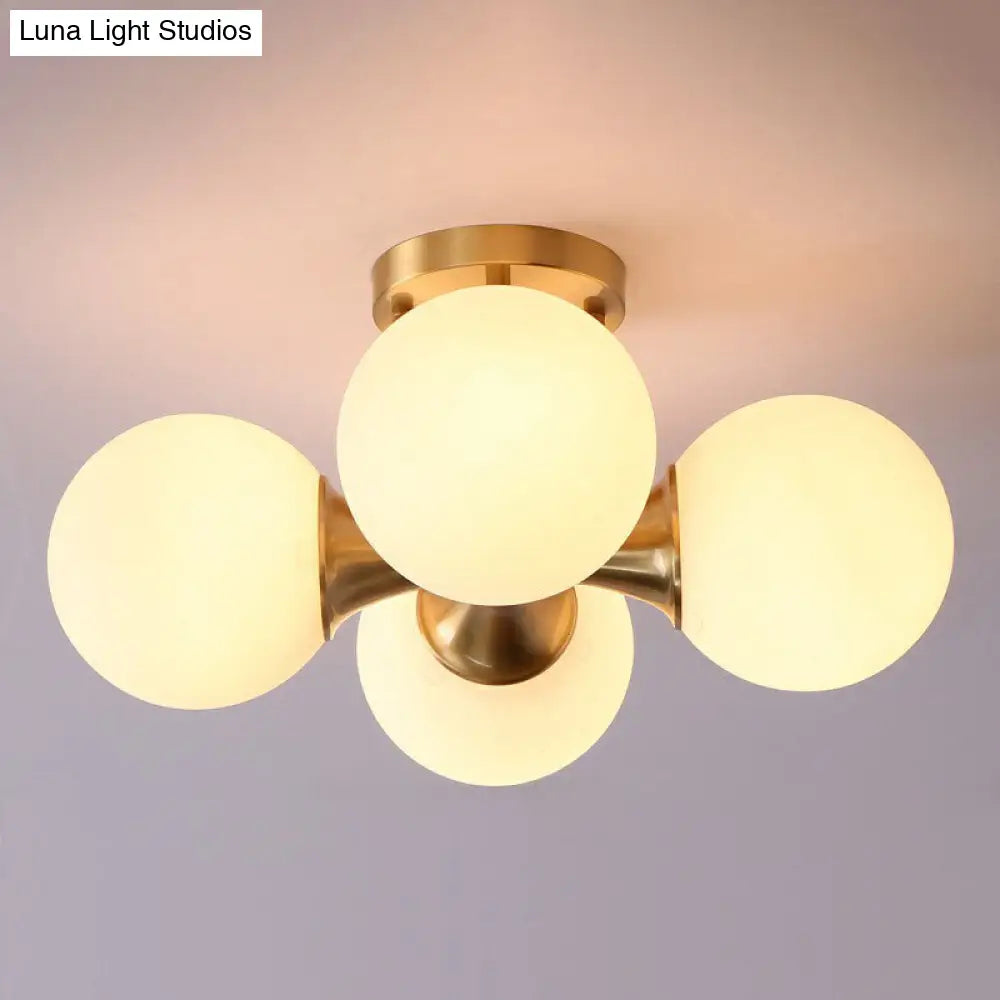 DecorBites™ DecorBites™ Postmodern Gold Finish Flush Mount Ceiling Light with White Glass Ball