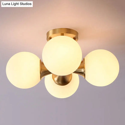 DecorBites™ DecorBites™ Postmodern Gold Finish Flush Mount Ceiling Light with White Glass Ball