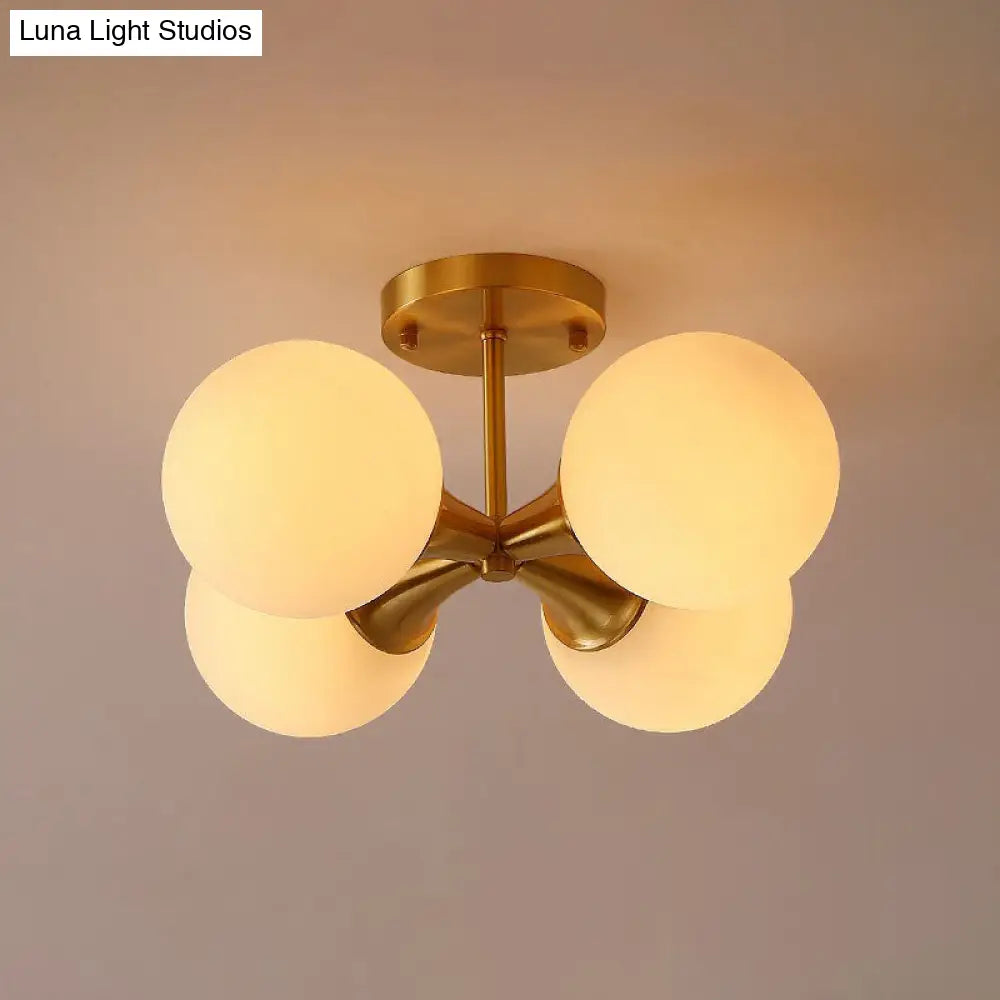 DecorBites™ DecorBites™ Postmodern Gold Finish Flush Mount Ceiling Light with White Glass Ball