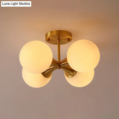DecorBites™ DecorBites™ Postmodern Gold Finish Flush Mount Ceiling Light with White Glass Ball