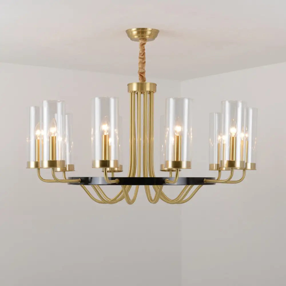 Postmodern Gold Finish Glass Flute Chandelier Ceiling Light for Dining Room