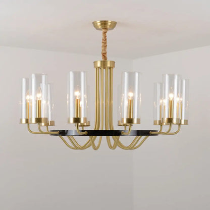Postmodern Gold Finish Glass Flute Chandelier Ceiling Light for Dining Room